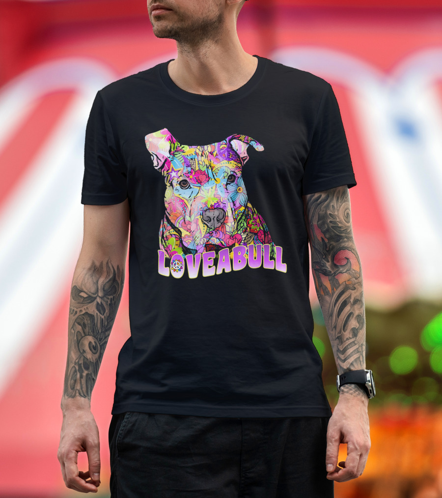 LOVEABULL Colorful Pitbull with Peace T-Shirt