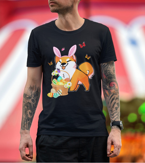 Premium T-Shirt: Akita Bunny Hat Easter Eggs Basket with Butterflies T-Shirt Akita Bunny Hat Easter Eggs Basket with Butterflies T-Shirt