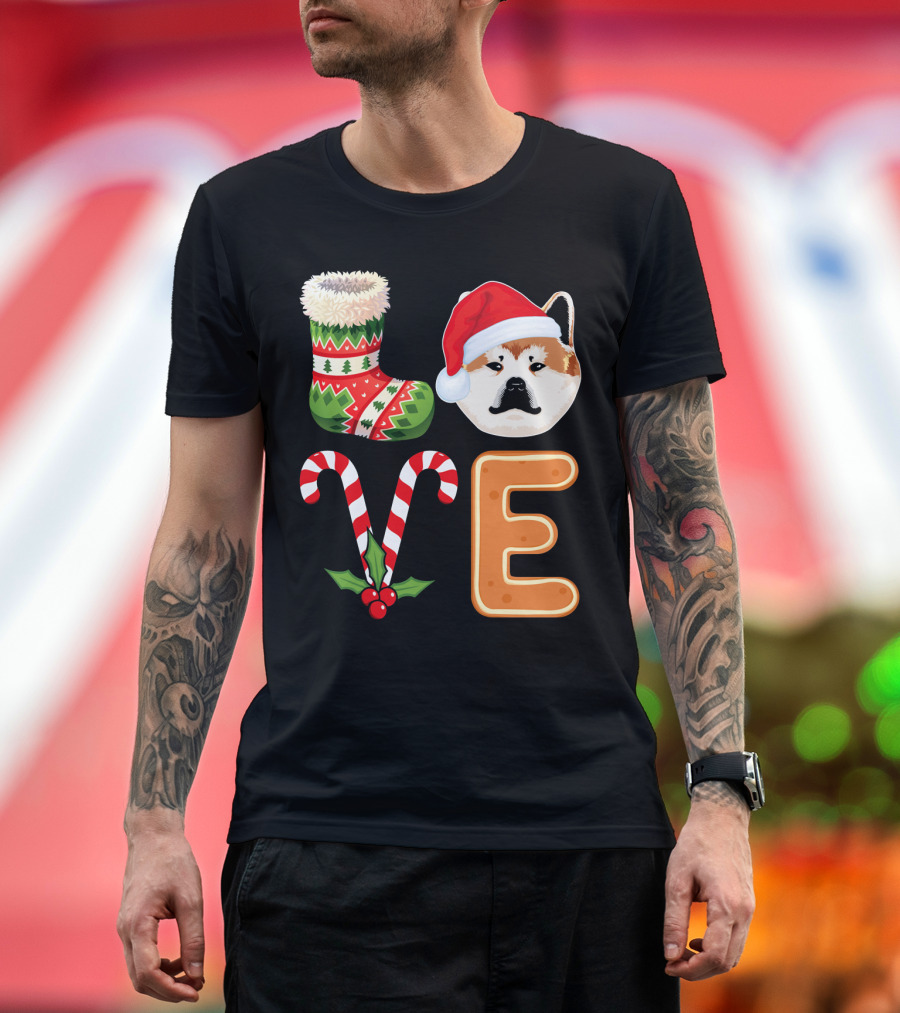 Akita Lover Christmas Stocking Candy Cane Love Holiday Dog T-Shirt
