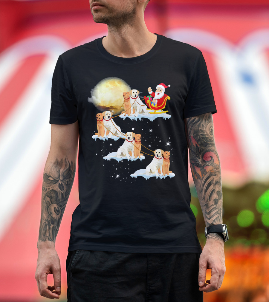 Santa Labrador Retriever Reindeer Team Christmas Moon T-Shirt