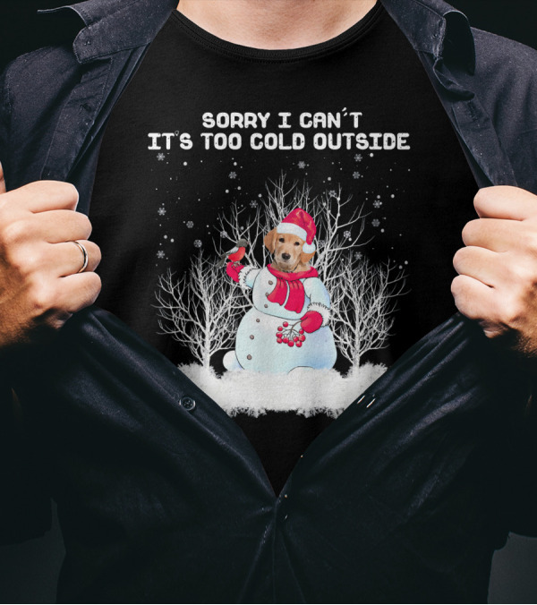 Sorry I Can't It's Too Cold Outside Golden Retriever Snowman T-Shirt