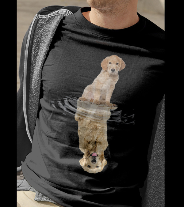 Golden Retriever Reflection Puppy And Adult Mirror Image T-Shirt