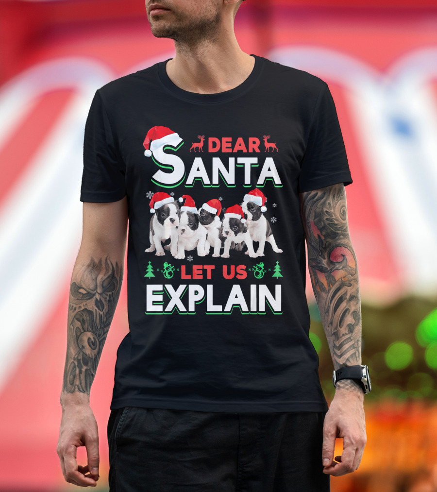 DEAR SANTA LET US EXPLAIN PIT BULL PUPPIES WITH SANTA HATS T-Shirt