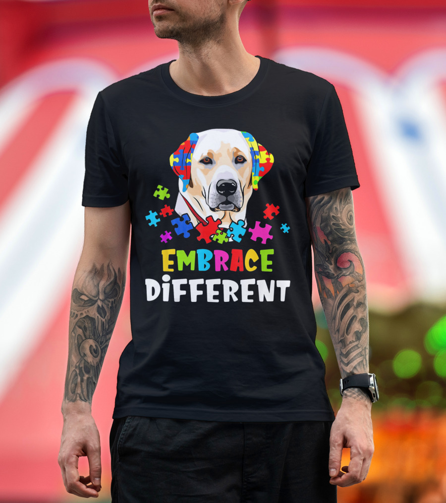 Embrace Different Labrador Puzzle Pieces Autism T-Shirt