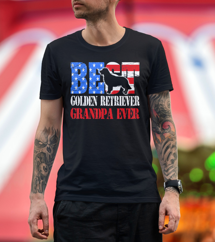 BEST GOLDEN RETRIEVER GRANDPA EVER USA FLAG STARS STRIPES DOG T-Shirt