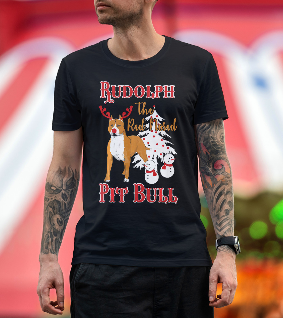Rudolph The Red Nosed Pit Bull Christmas T-Shirt