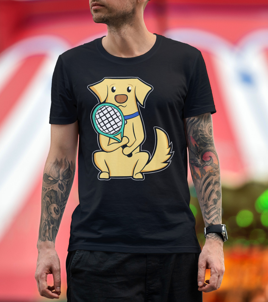 Golden Retriever with Tennis Racket Cute Dog Humor T-Shirt