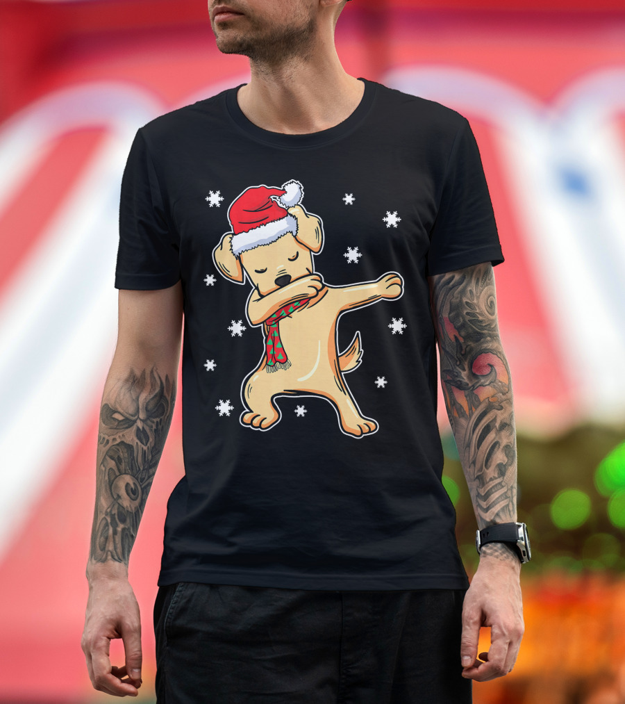 Dabbing Labrador Retriever Dog Christmas Santa Hat Snowflakes T-Shirt