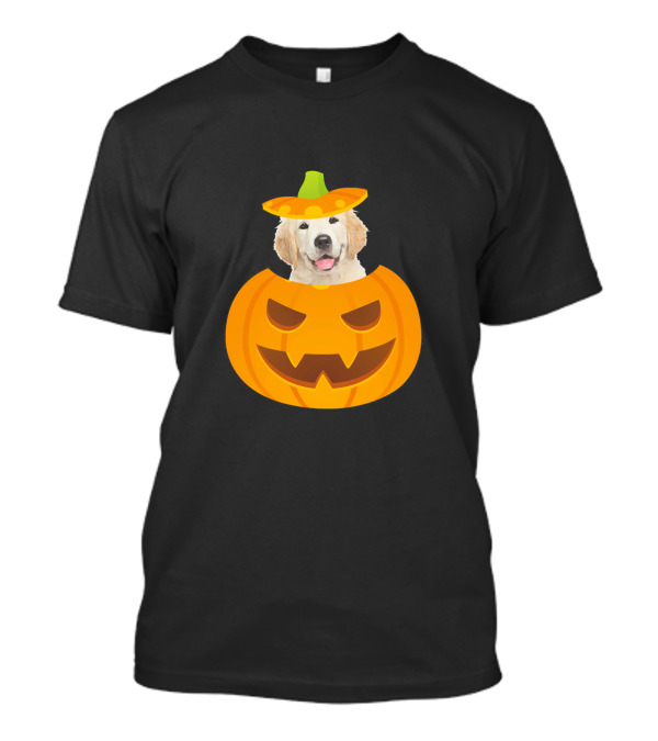 Golden Retriever Puppy Peeking Out From Halloween Pumpkin With Sombrero T-Shirt