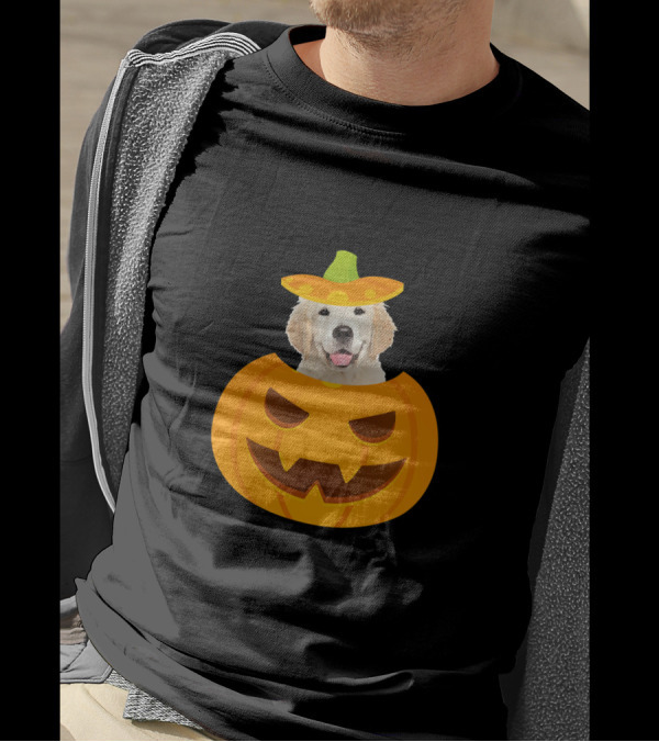 Golden Retriever Puppy Peeking Out From Halloween Pumpkin With Sombrero T-Shirt