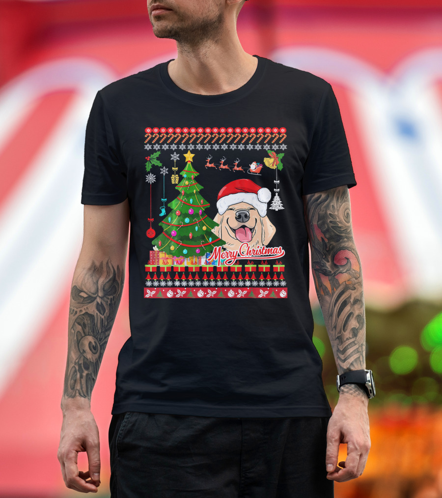 Merry Christmas Labrador Retriever Dog Santa Hat Festive Tree Ugly T-Shirt