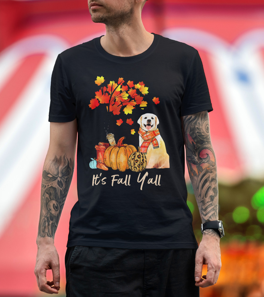 It's Fall Yall Labrador Retriever Autumn Pumpkin Leaves T-Shirt