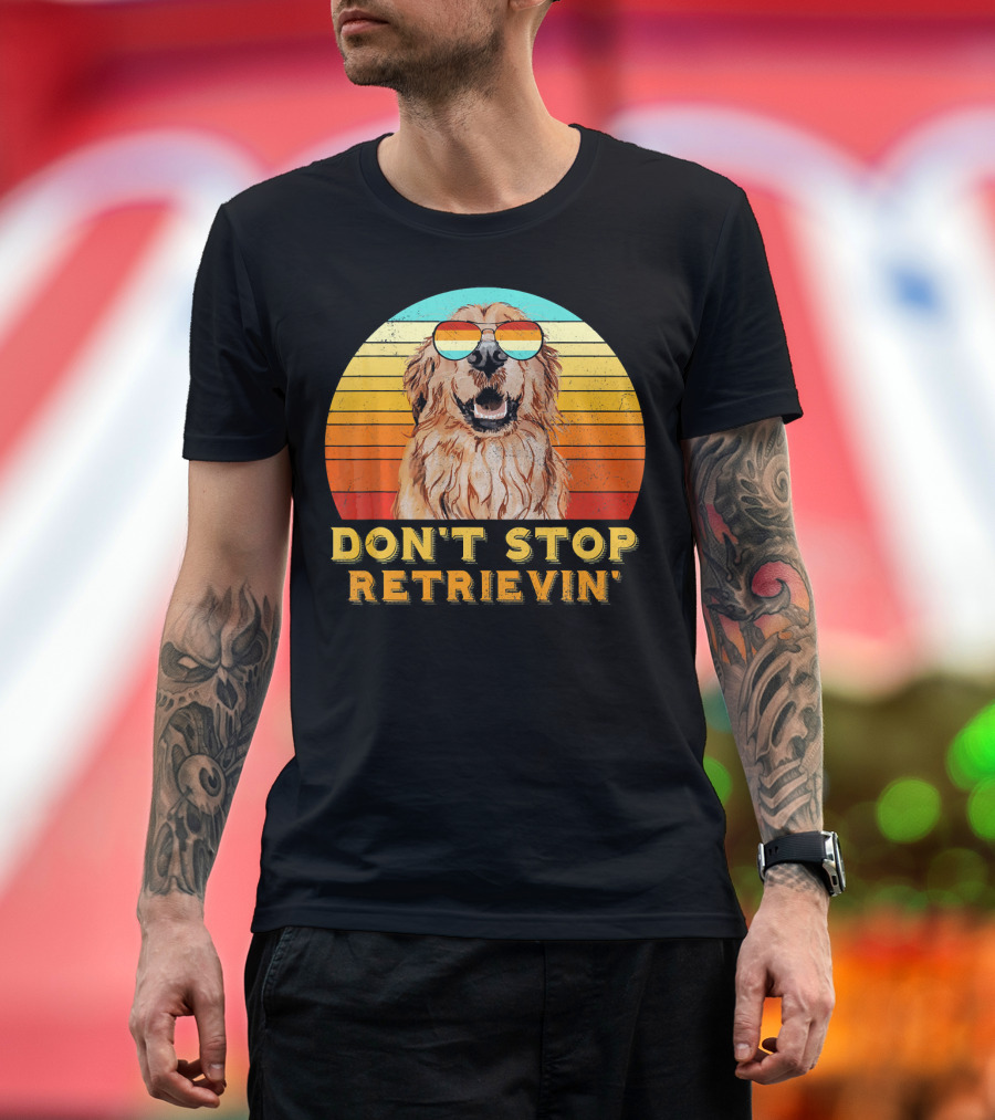 Don't Stop Retrievin' Retro Golden Retriever Sunglasses Vintage Sunset T-Shirt
