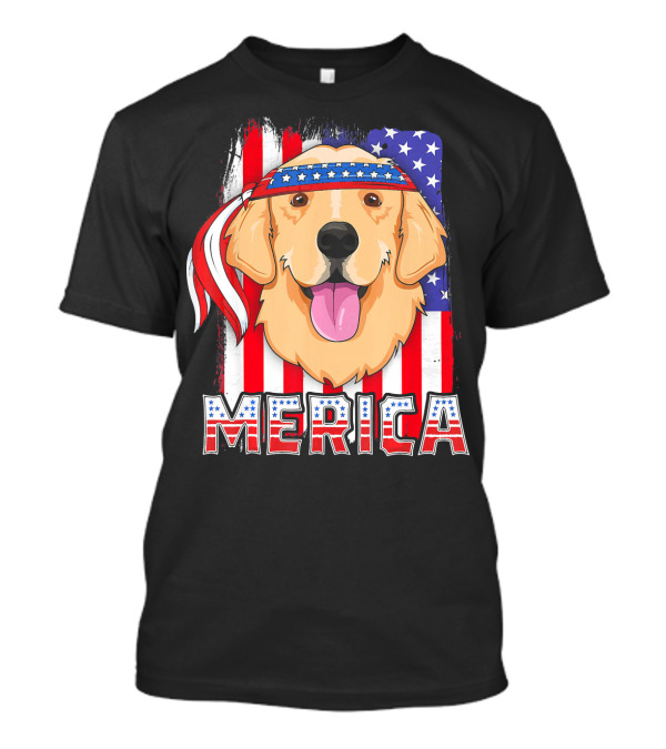 Merica Golden Retriever With American Flag Bandana 4th Of July T-Shirt