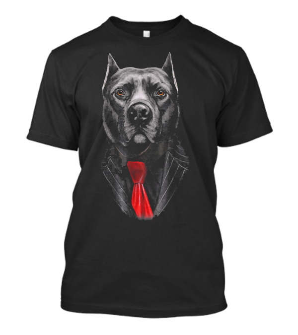 Sharp Looking Pit Bull Dog In Black Suit With Red Tie T-Shirt