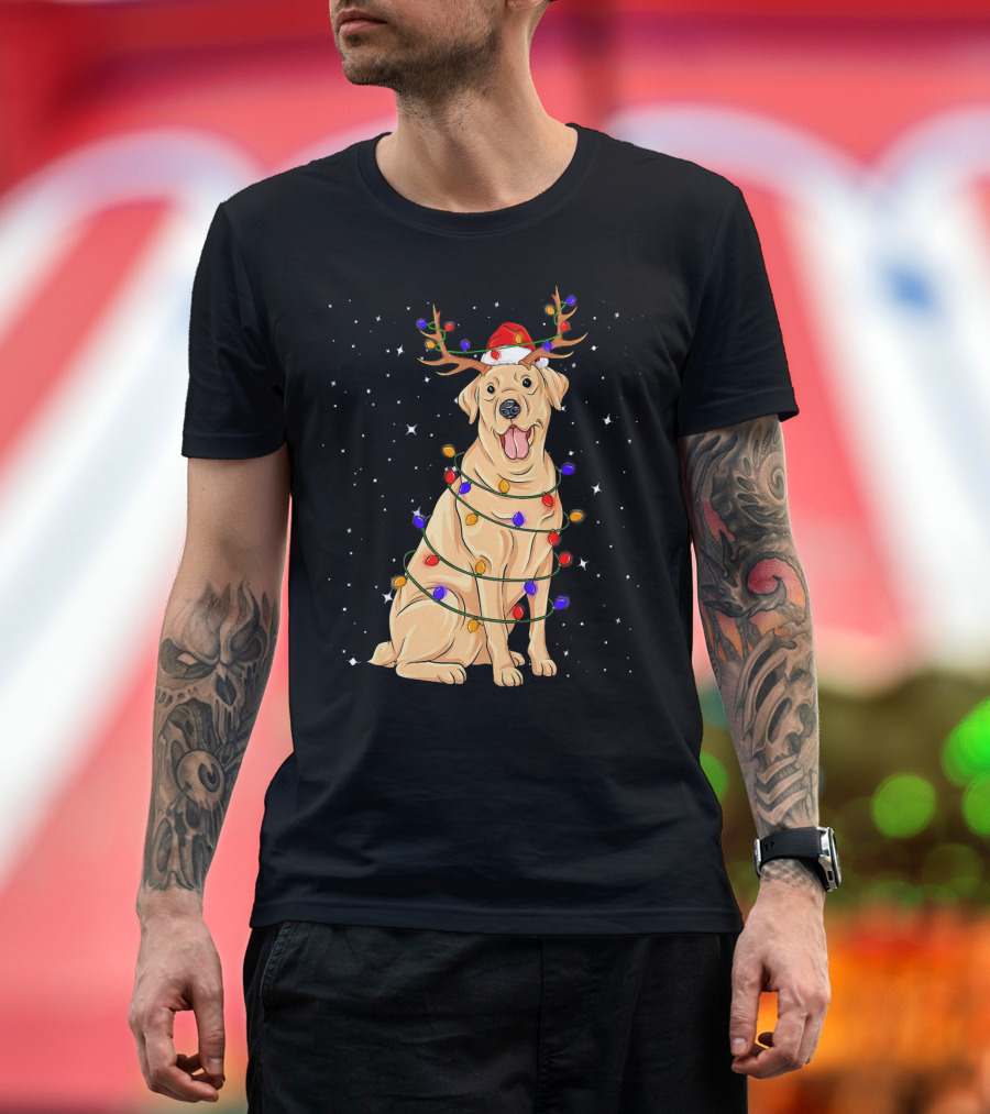 Labrador Retriever Christmas Lights Santa Hat Reindeer Antlers T-Shirt
