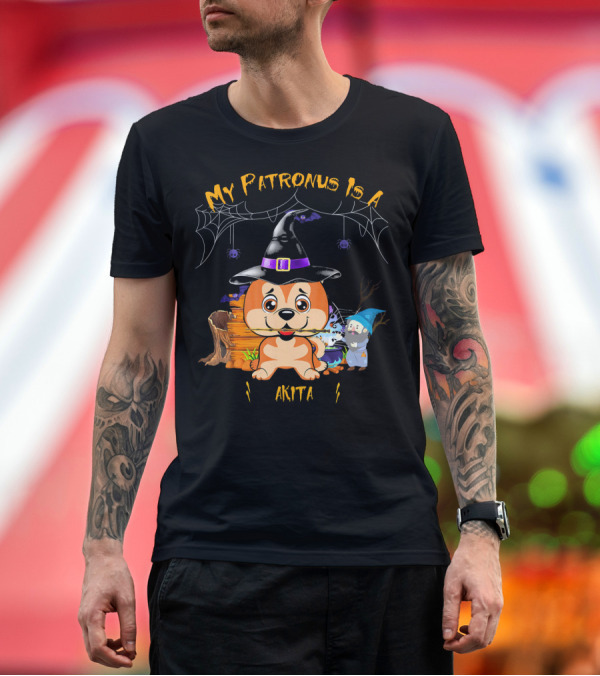Premium T-Shirt: My Patronus Is Akita Halloween Witch Hat Pumpkin Spiders Web T-Shirt My Patronus Is Akita Halloween Witch Hat Pumpkin Spiders Web T-Shirt