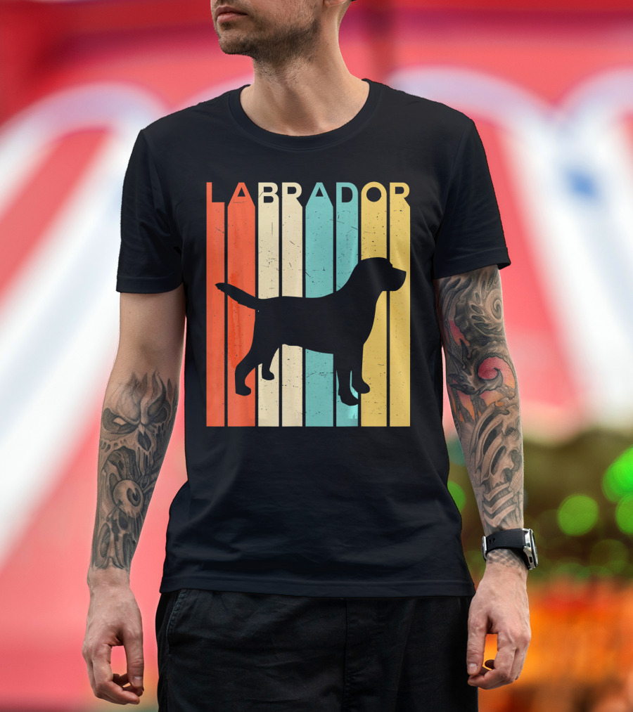 Labrador Retro Vintage Style Silhouette Stripes T-Shirt