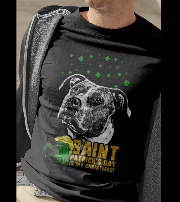 SAINT PATRICK'S DAY IS MY CHRISTMAS PIT BULL WITH BEER AND CLOVERS T-Shirt