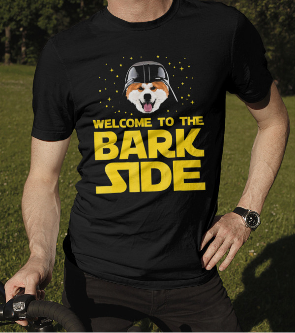 Welcome To The Bark Side Akita Dog In Vader Helmet With Stars T-Shirt