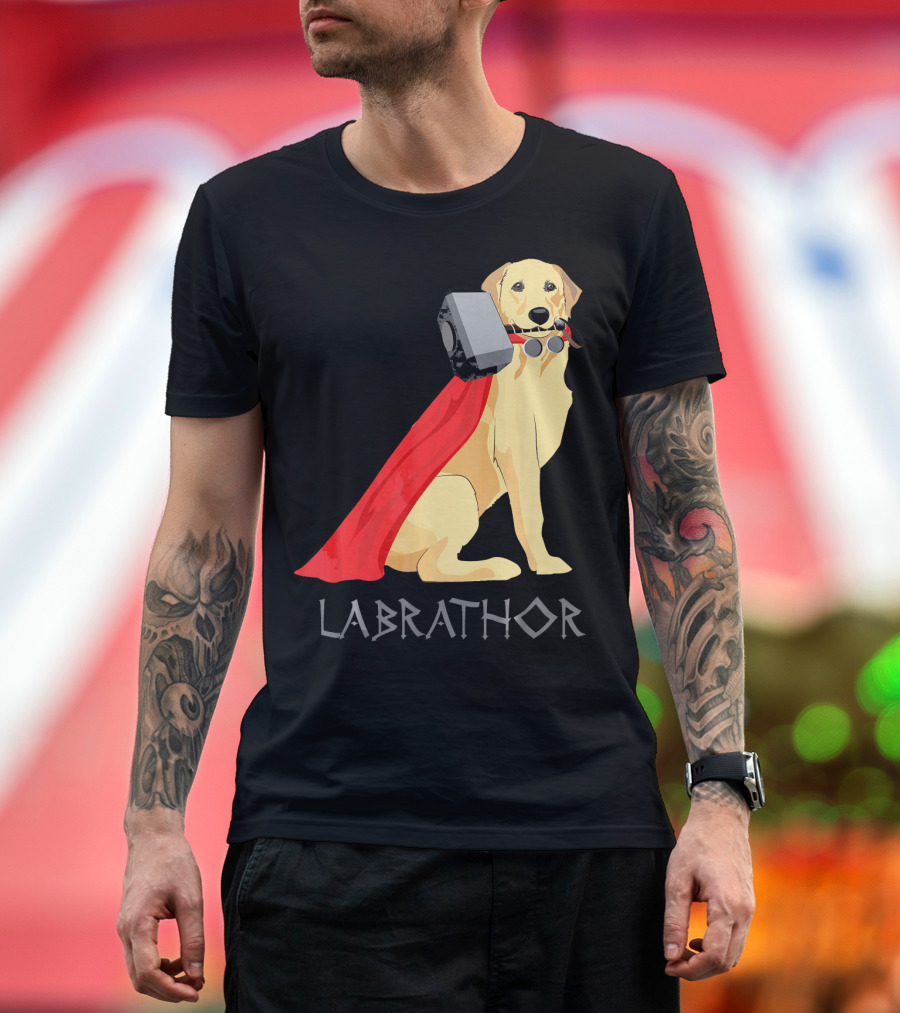 Labrathor Labrador Retriever Lab Dog Love Mjolnir Cape Hammer T-Shirt