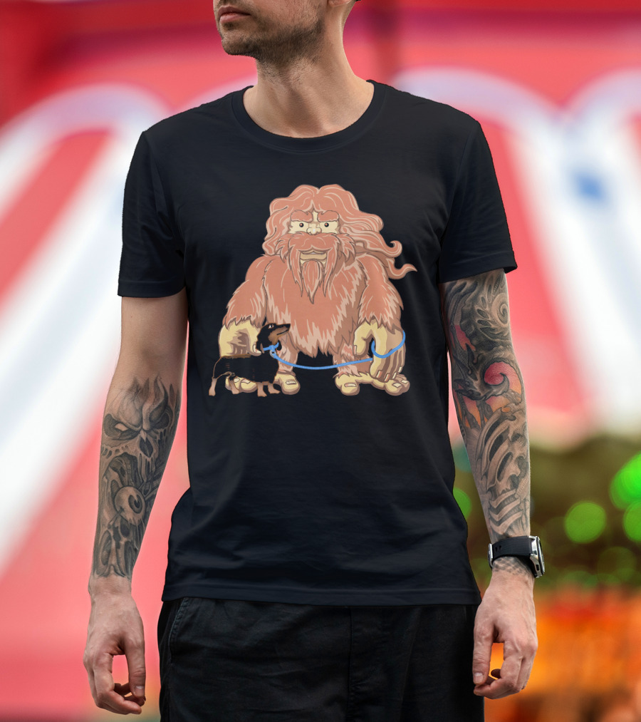 Bigfoot Walking Wiener Dog Sasquatch Cartoon T-Shirt