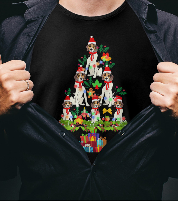 Beagle Christmas Tree Happy Xmas Beagle Santa Hat Holiday Gifts T-Shirt