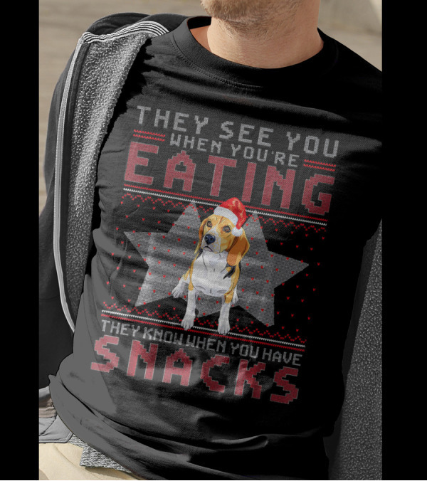 They See You When You're Eating Beagle Santa Hat Snacks T-Shirt