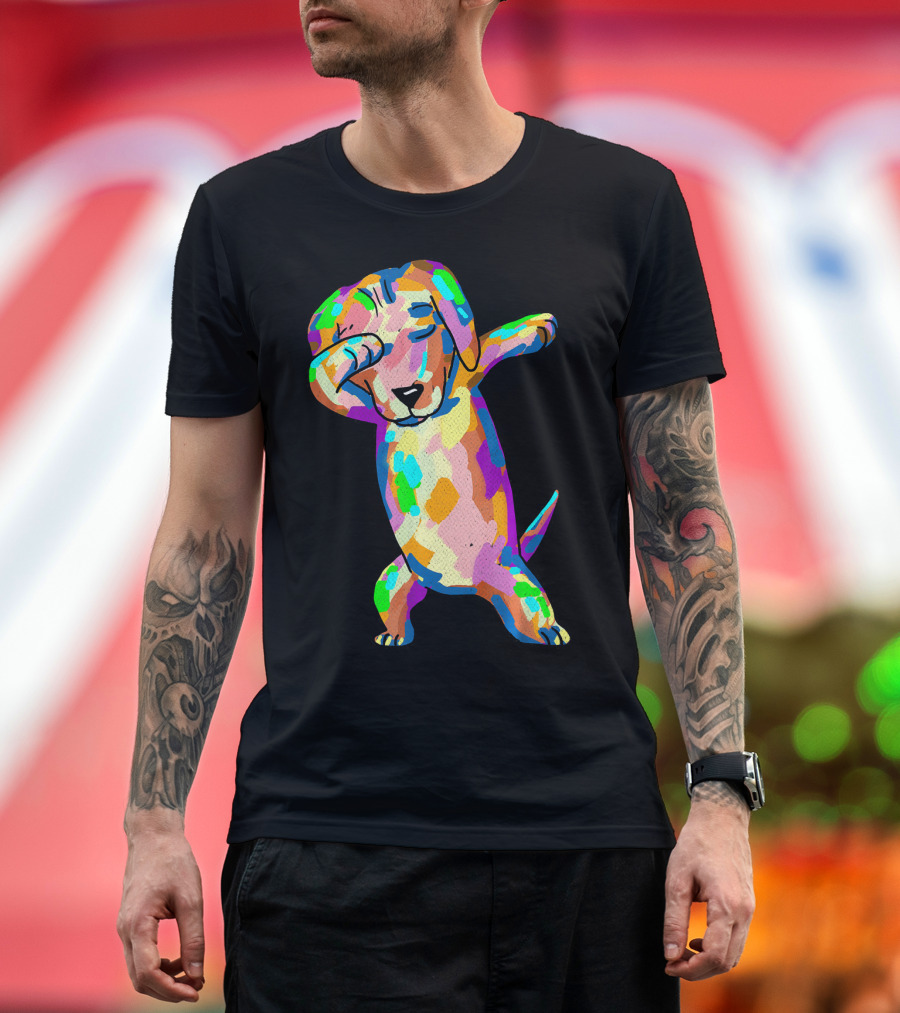Cute Colorful Dabbing Wiener Dog Funny Dachshund T-Shirt