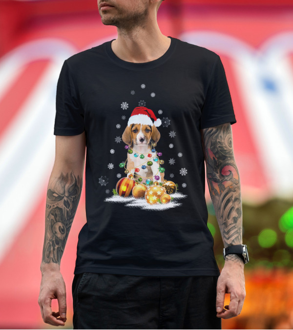 Premium T-Shirt: Beagle Santa Hat Christmas Lights Snowflakes and Ornaments T-Shirt Beagle Santa Hat Christmas Lights Snowflakes and Ornaments T-Shirt