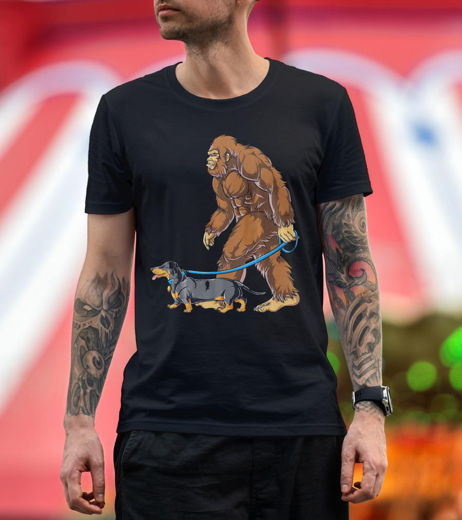 Bigfoot Walking Dachshund Sasquatch T-Shirt