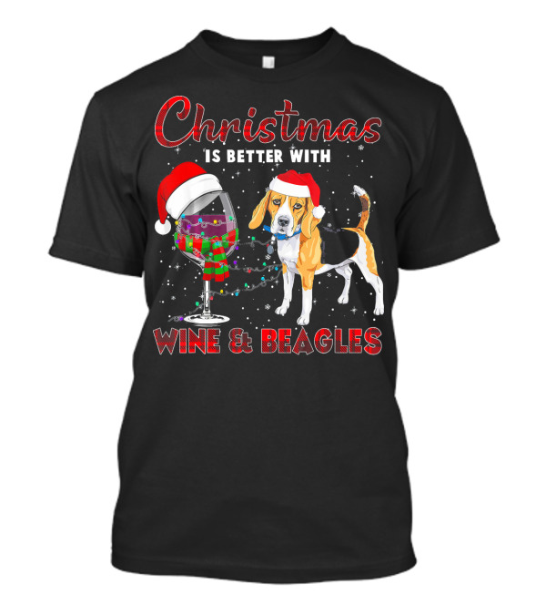 Christmas Is Better With Wine And Beagles Santa Hat Lights T-Shirt