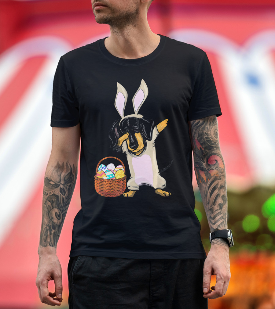 Dabbing Easter Bunny Dachshund Doxie with Basket of Eggs T-Shirt
