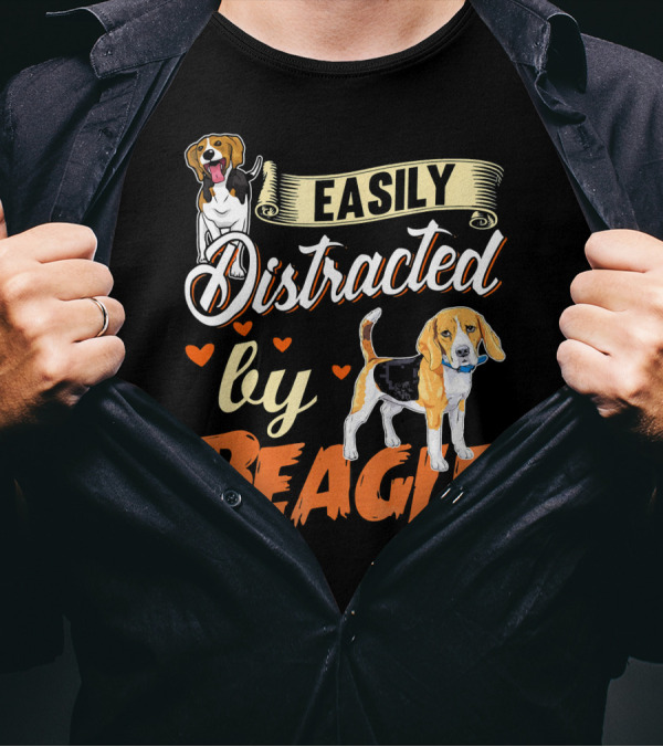 Easily Distracted By Beagle Lover With Beagle Images And Hearts T-Shirt