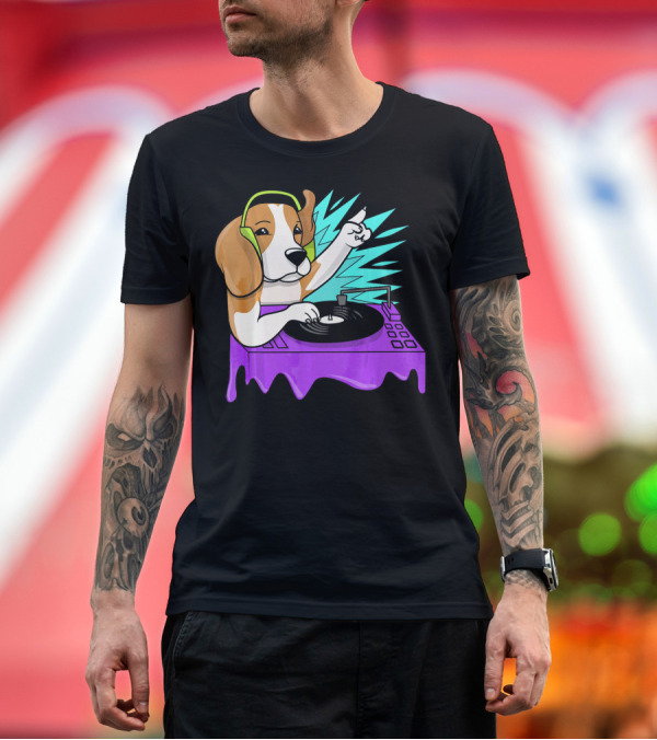 Premium T-Shirt: Beagle DJ Dog Playing Music Rave Turntable Headphones Electric Vibes T-Shirt Beagle DJ Dog Playing Music Rave Turntable Headphones Electric Vibes T-Shirt