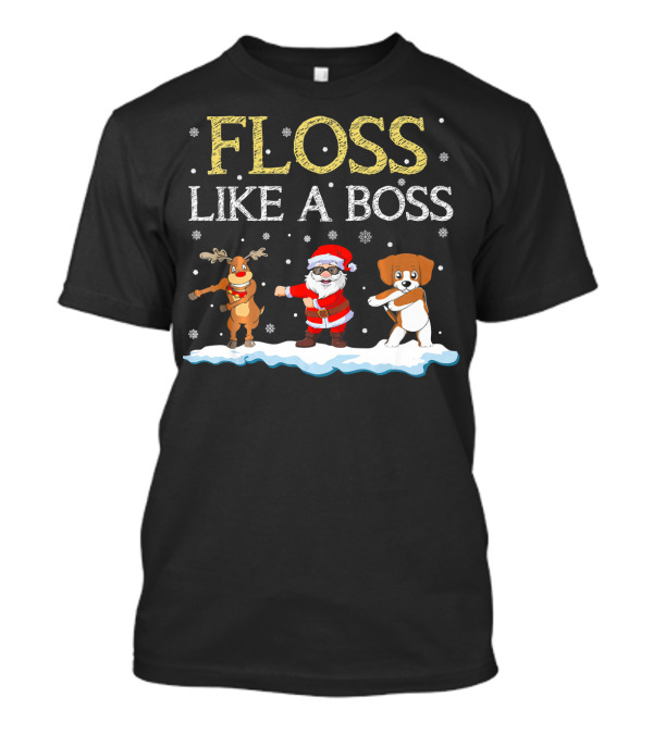 Floss Like A Boss Beagle Dog Santa Reindeer Dancing T-Shirt