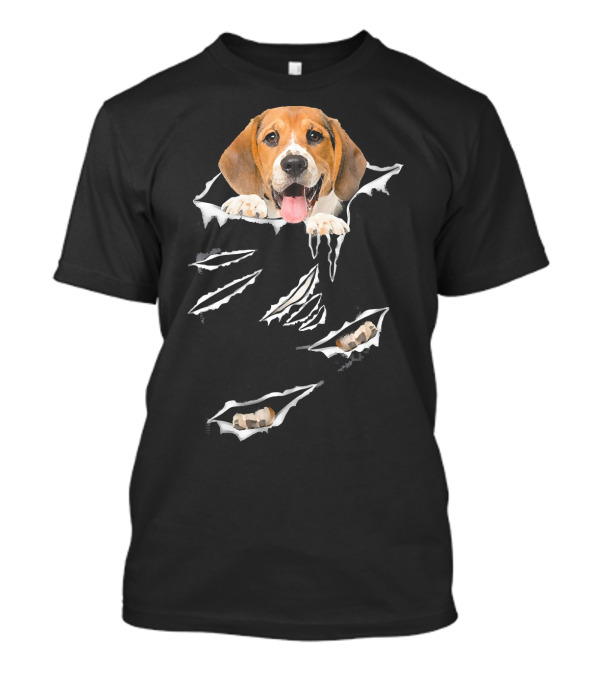 Beagle Scratch Torn With Beagle Head And Paw Peeking Through Tear Marks T-Shirt