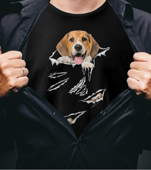 Beagle Scratch Torn With Beagle Head And Paw Peeking Through Tear Marks T-Shirt