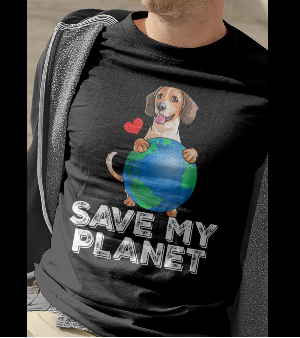 Beagle With Heart Holding Earth Save My Planet T-Shirt