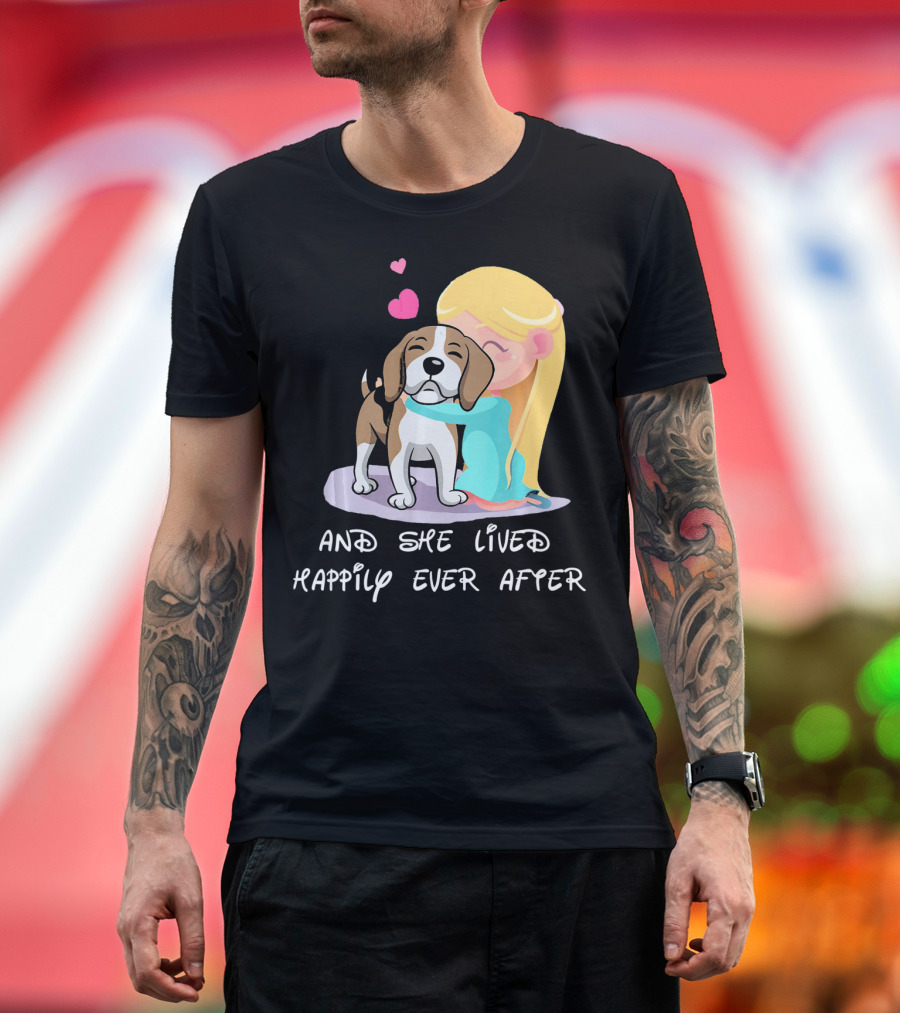 And She Lived Happily Ever After Beagle Hug and Hearts T-Shirt