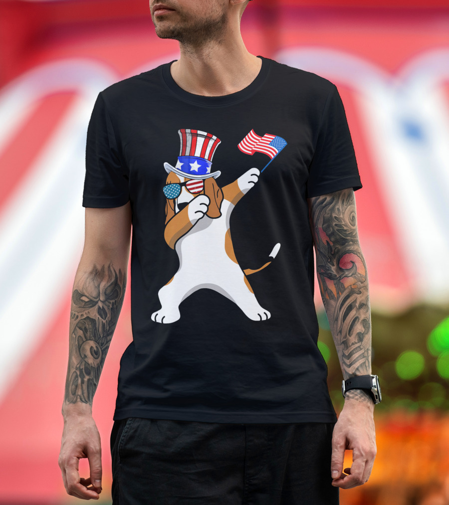 Beagle Dabbing Dog Dad Patriotic 4th of July T-Shirt