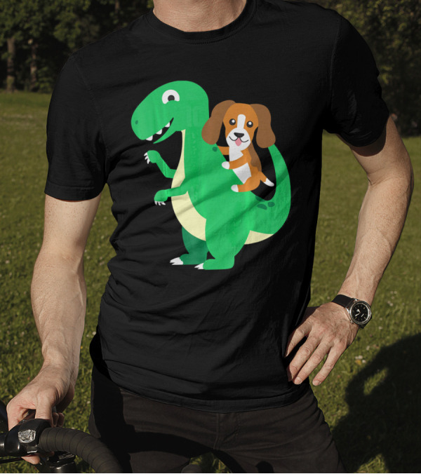 Beagle Riding Cool Rex Dinosaur Dino T-Shirt