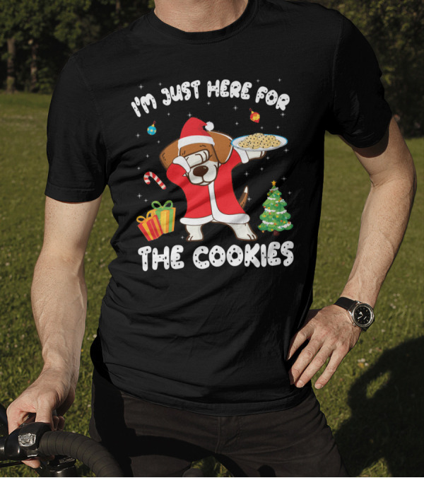 I'm Just Here For The Cookies Beagle Dabbing Christmas Santa Tree T-Shirt