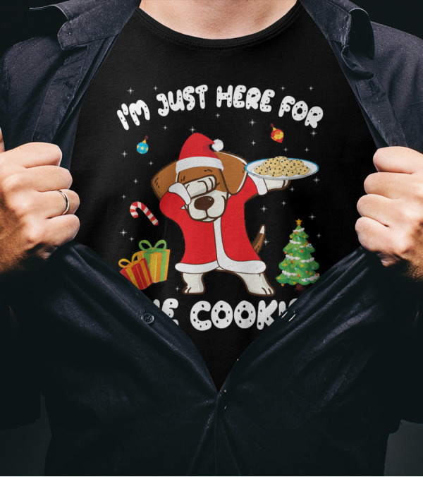 I'm Just Here For The Cookies Beagle Dabbing Christmas Santa Tree T-Shirt
