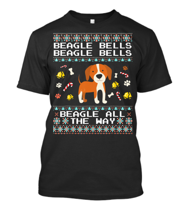 Beagle Bells Beagle All The Way Beagle Bells Candy Canes Bones Paw Prints T-Shirt