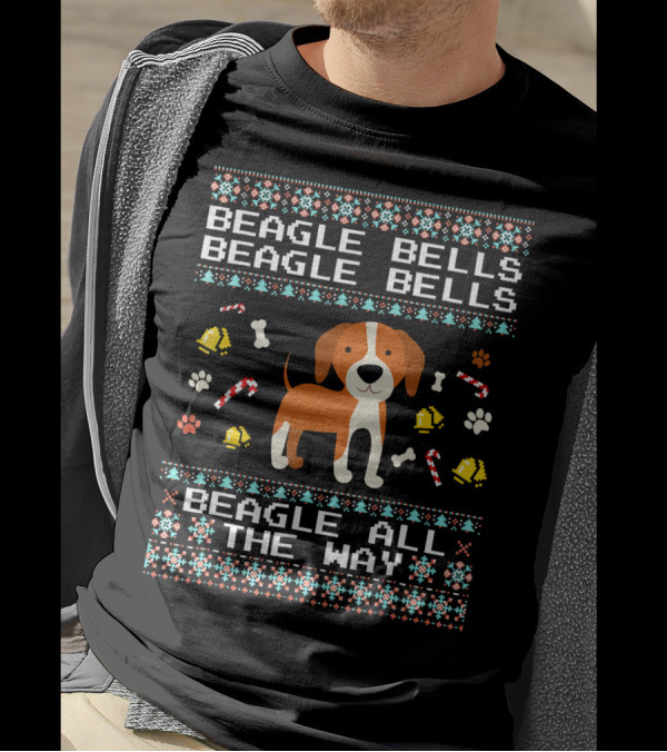 Beagle Bells Beagle All The Way Beagle Bells Candy Canes Bones Paw Prints T-Shirt