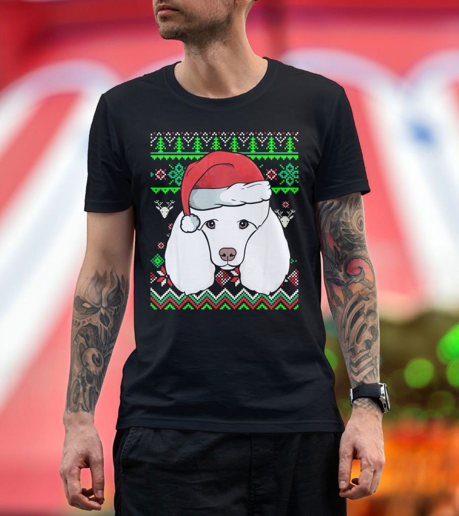 Animal Dog Ugly Christmas Poodle Santa Hat T-Shirt