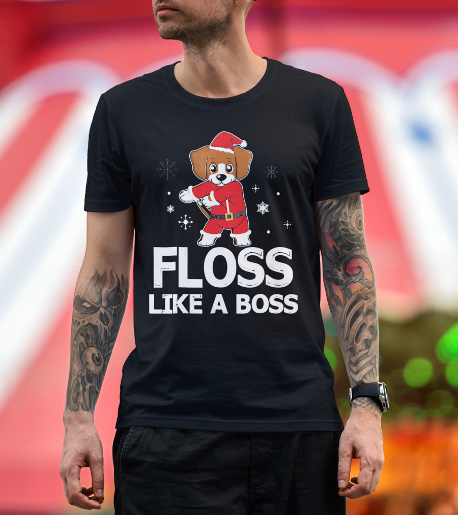 Beagle Dog Floss Like A Boss Santa Snowflakes T-Shirt