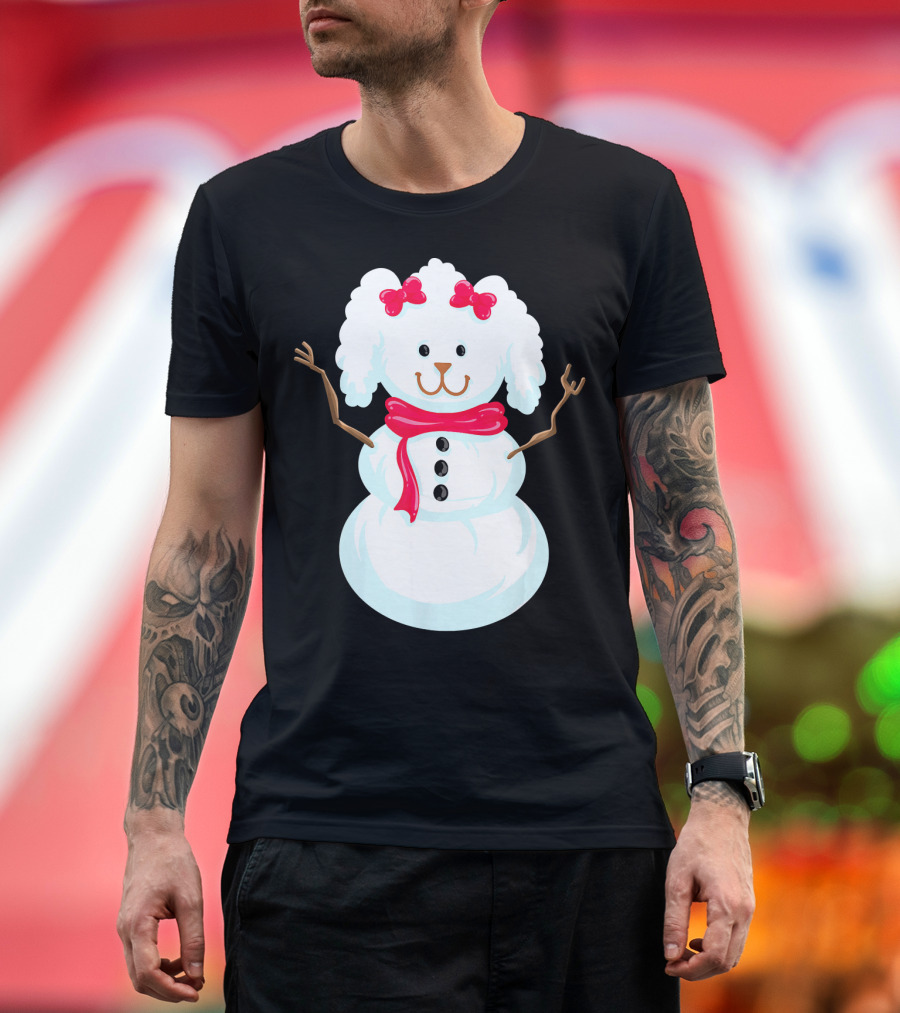 Cool Christmas Poodle Snowman Funny Xmas Holiday T-Shirt