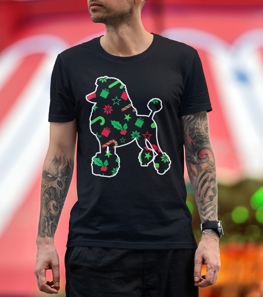 Christmas Poodle Candy Cane Holly Gift T-Shirt